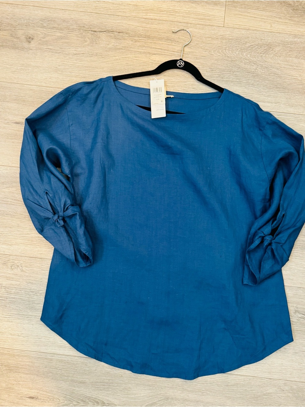 Eileen Fisher Denim Blue Bateau NK TOP Large organic linen NWT